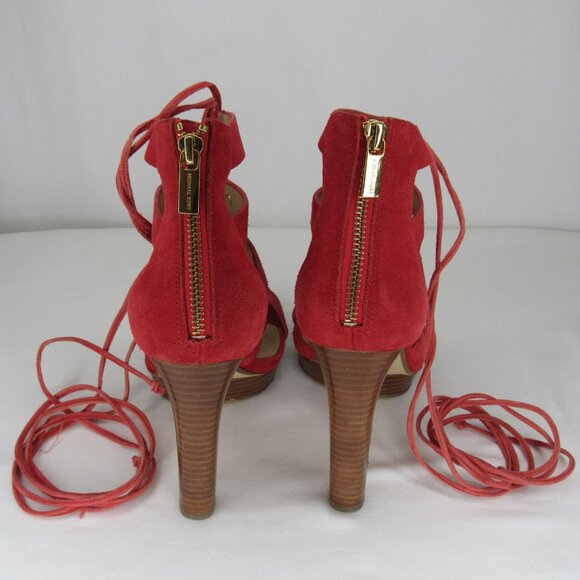 Micheal Kors Red Suede leather SOFIA Lace Up Gladiator Heel Sandal 4" Women's 7 - Picture 6 of 10